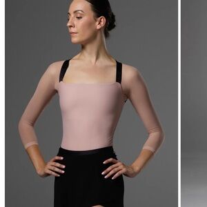 Bodile Saskia Leotard Mesh Sleeve Camellia Nougat Color Size XS/S NWT